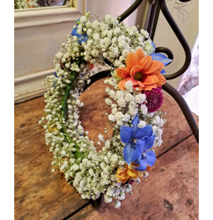 Krans slöjblomma, riddarsporre och krysantem image