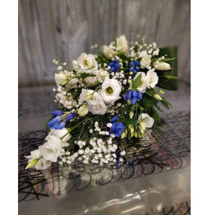 Blå - vit begravningsbukett image